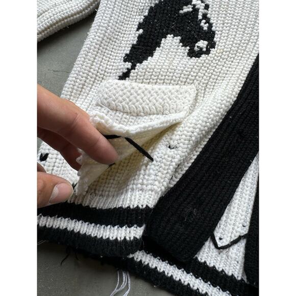 1950s Vintage Western Sears Men’s Size M Cowboy Horses Sweater Cardigan Flaws - Picture 4 of 11